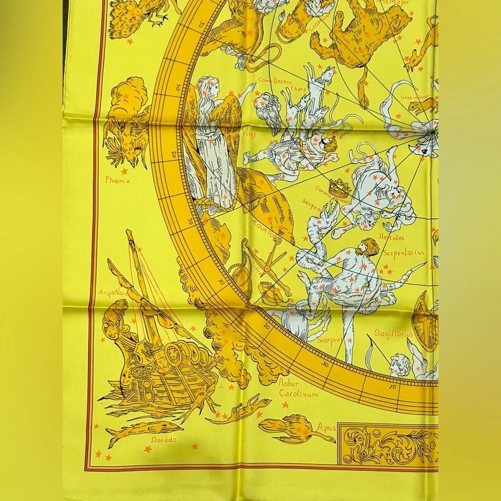 Hermès “Hémisphærium Coeli Boreale” Silk Scarf – Yellow Zodiac Constellation - Picture 7 of 8